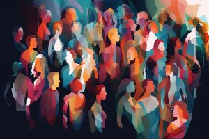 Abstract group of crowded colorful people